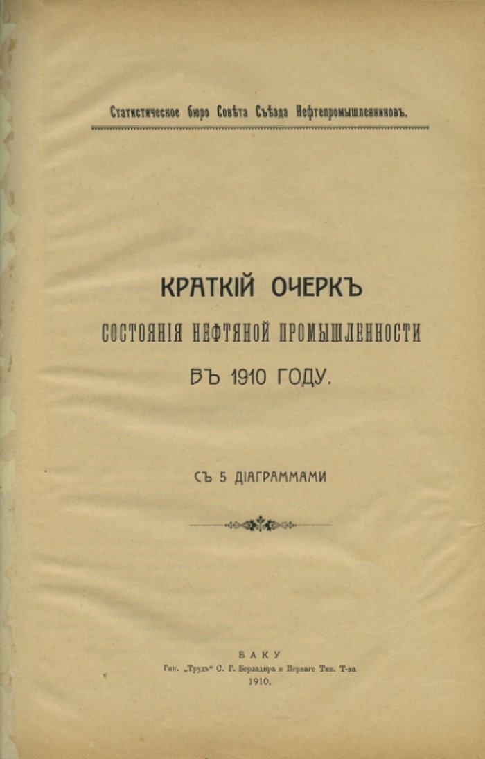 Состояние нефтяной промышленности в 1910 году: очерк по Бакинским промыслам, рынкам, перевозкам и ценам